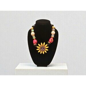 Flower Pendant Statement Necklace, Bold Yellow Sunflower Chunky Jewelry